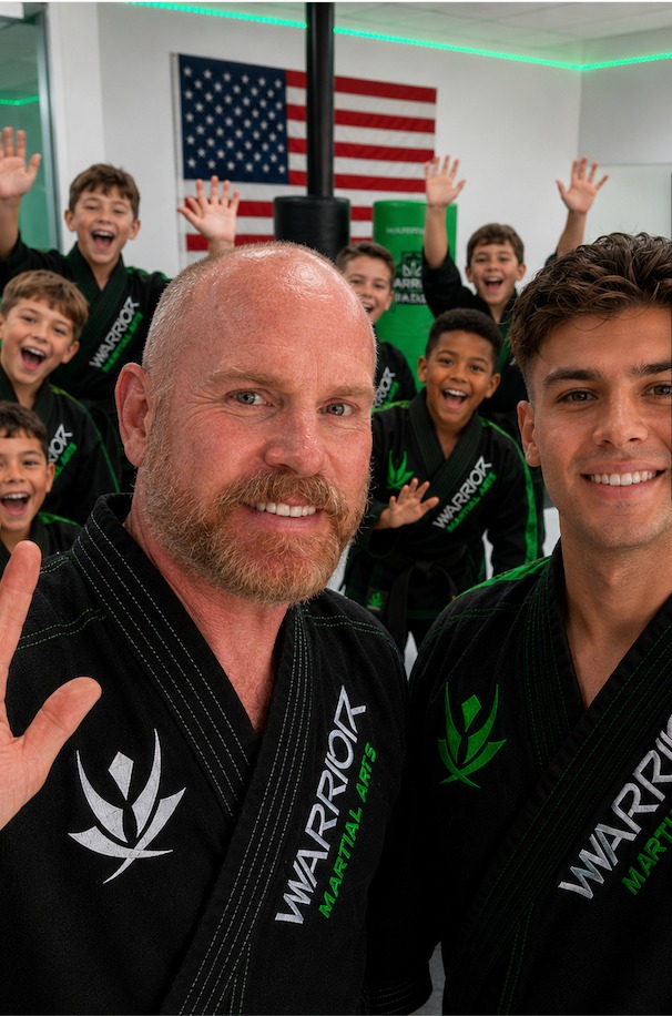 The instructors running the night, with their students at the school